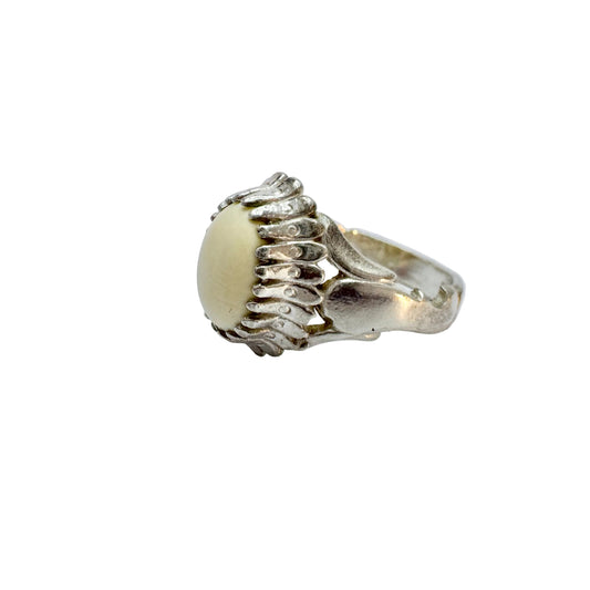 Vintage Sterling Silver Angel Skin Coral Unisex Ring.