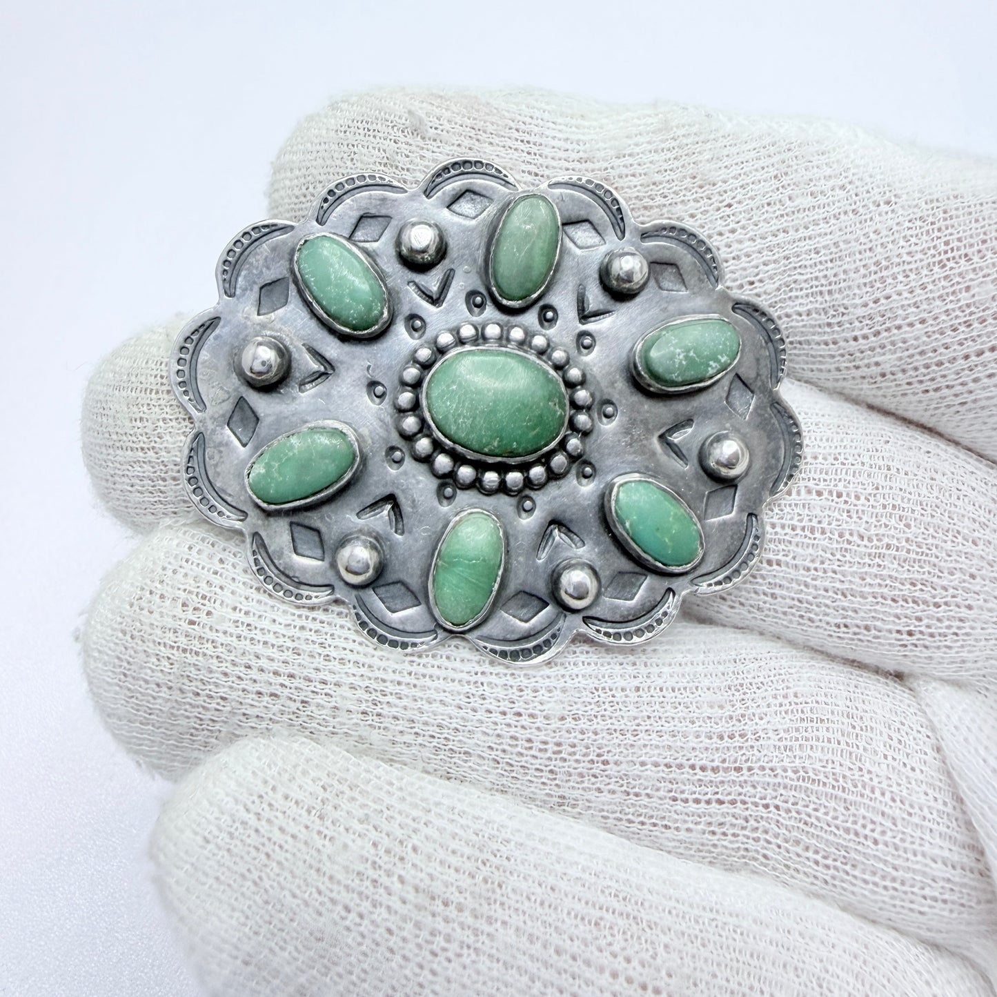 Vintage Sterling Silver Turquoise Brooch. Prob. Navajo Native American