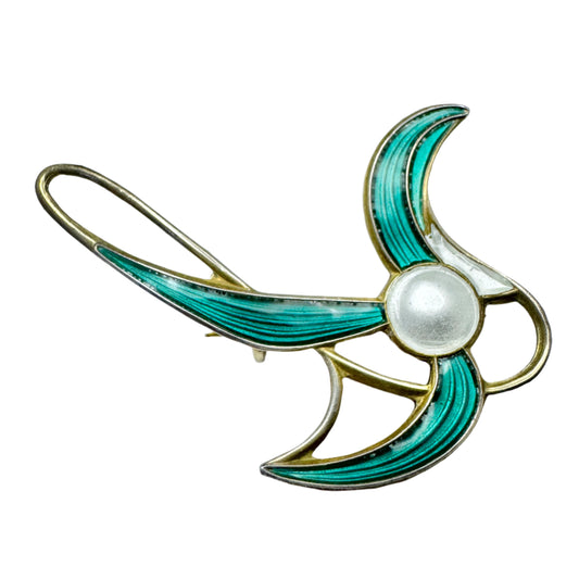 Aksel Holmsen, Norway c 1960s. Vintage Sterling Silver Enamel Brooch.