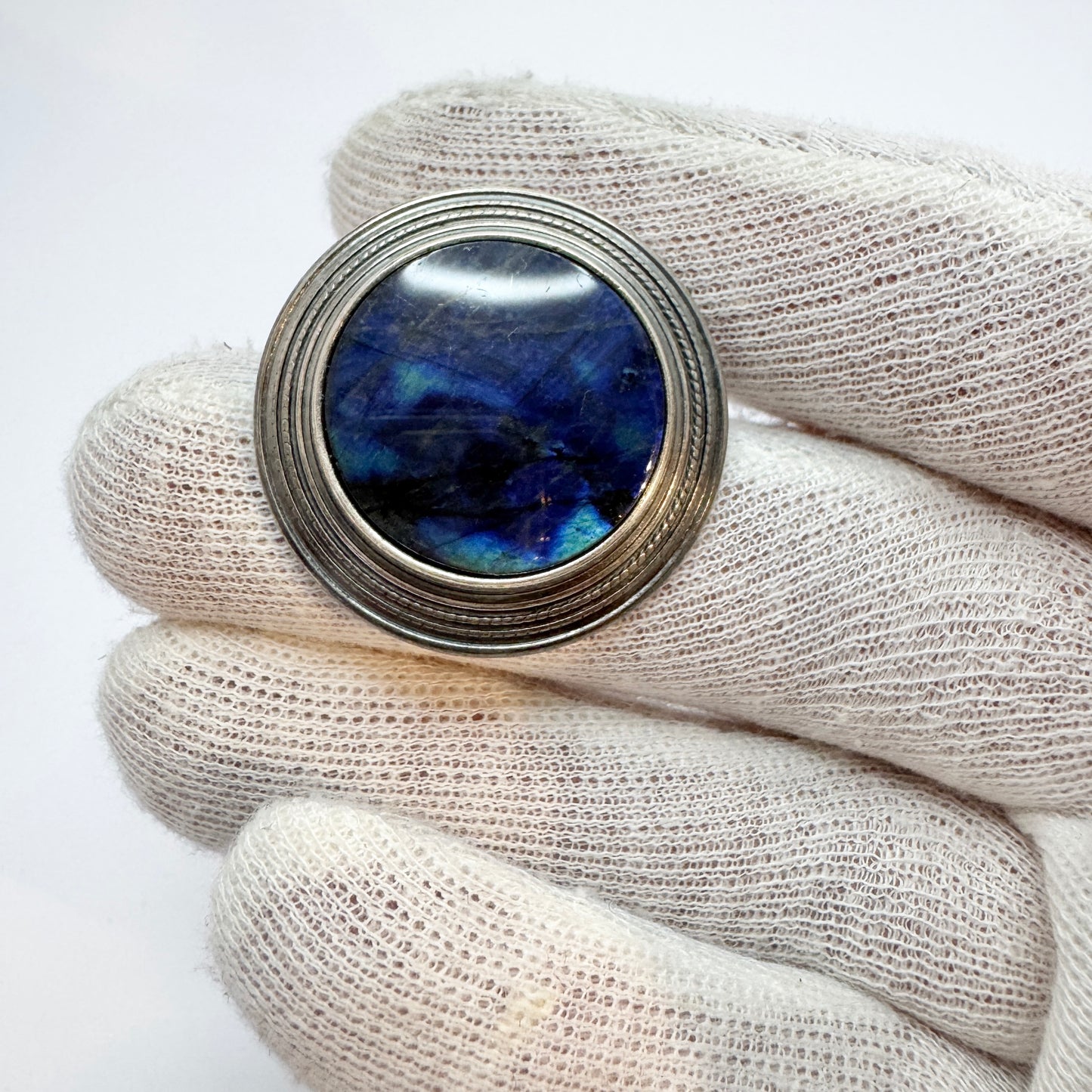 Kalevala Koru, Finland. Vintage Sterling Silver Spectrolite Brooch.