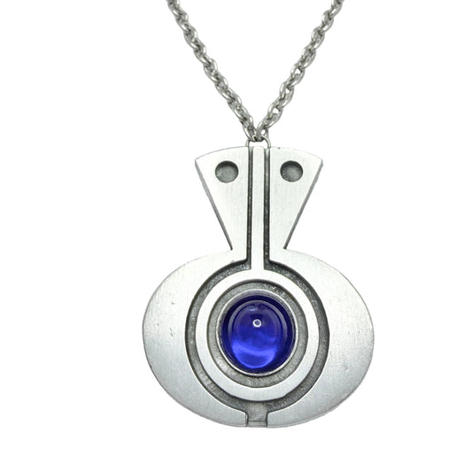 TYR, Sweden ca 1970. Vintage Modernist Pewter Glass Pendant Necklace