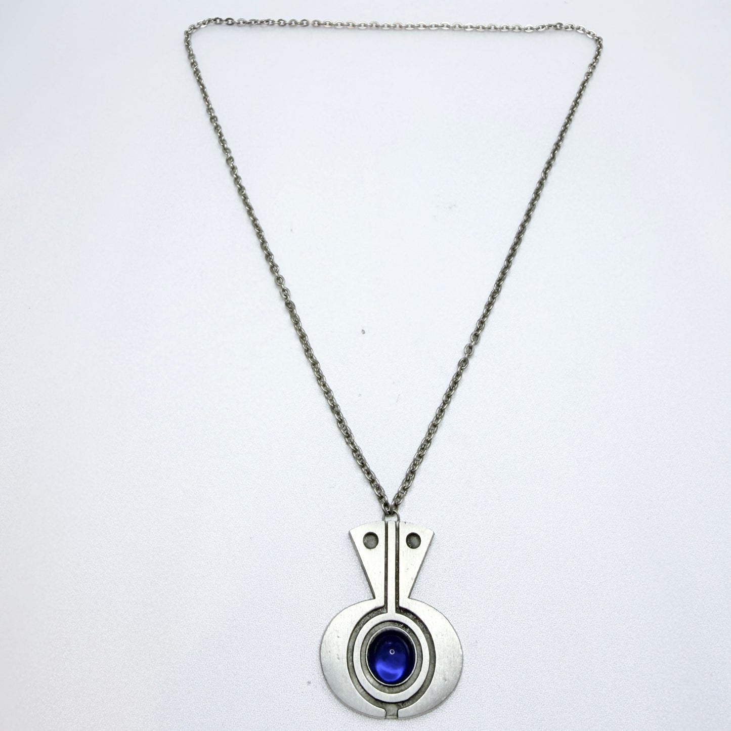 TYR, Sweden ca 1970. Vintage Modernist Pewter Glass Pendant Necklace