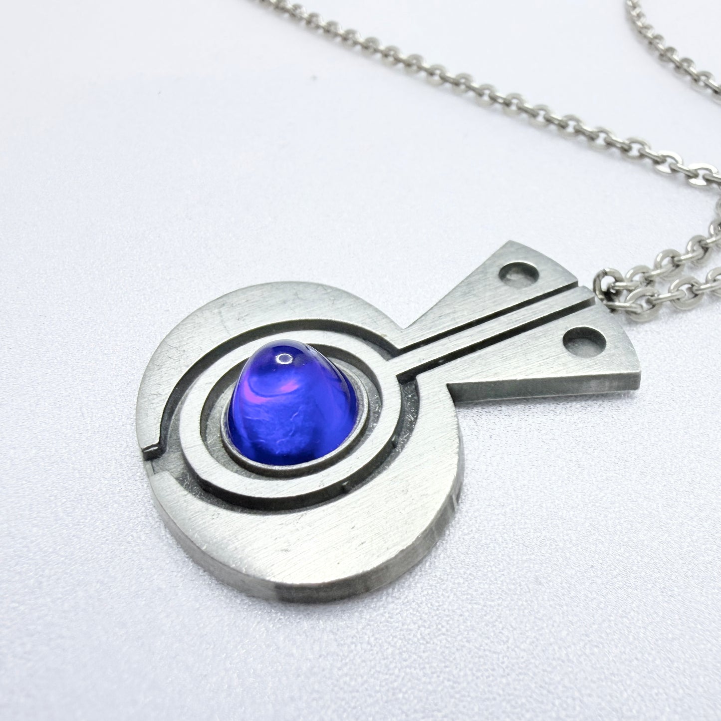 TYR, Sweden ca 1970. Vintage Modernist Pewter Glass Pendant Necklace