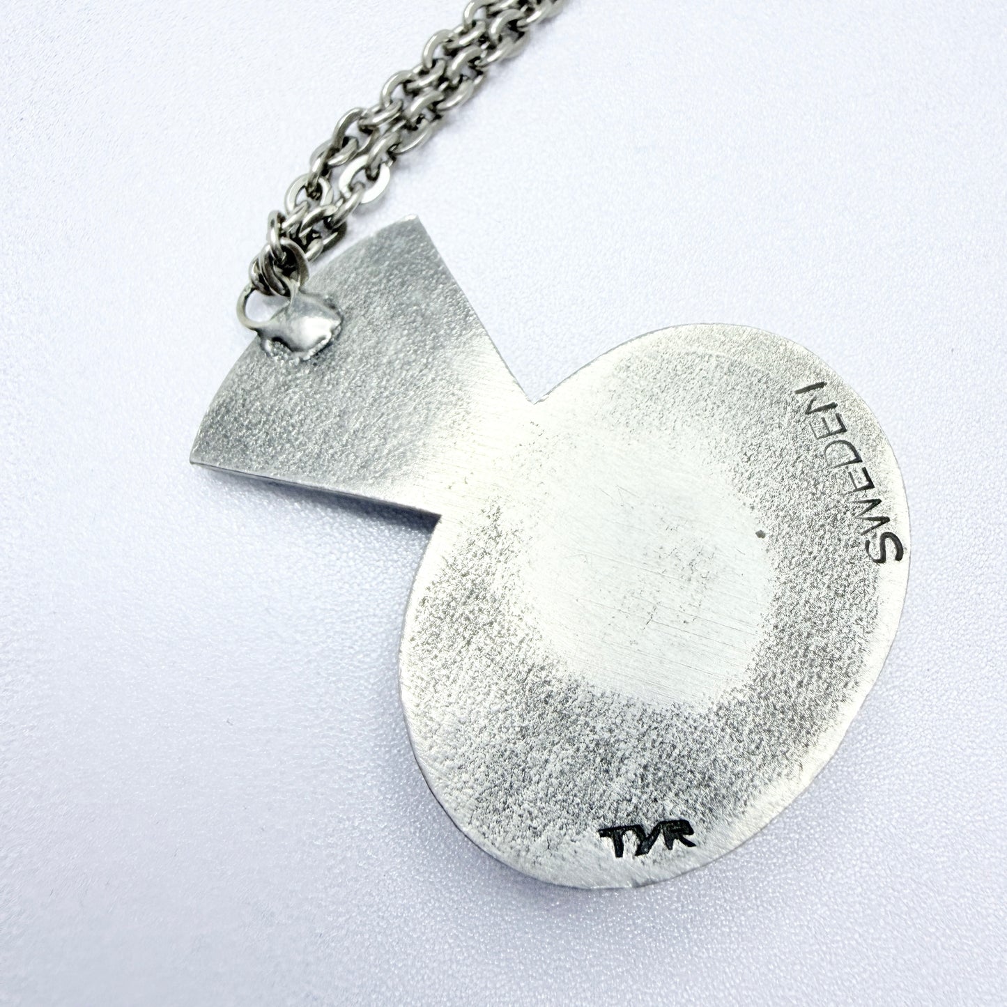 TYR, Sweden ca 1970. Vintage Modernist Pewter Glass Pendant Necklace