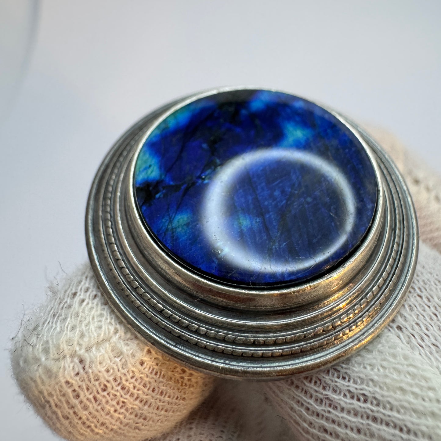 Kalevala Koru, Finland. Vintage Sterling Silver Spectrolite Brooch.