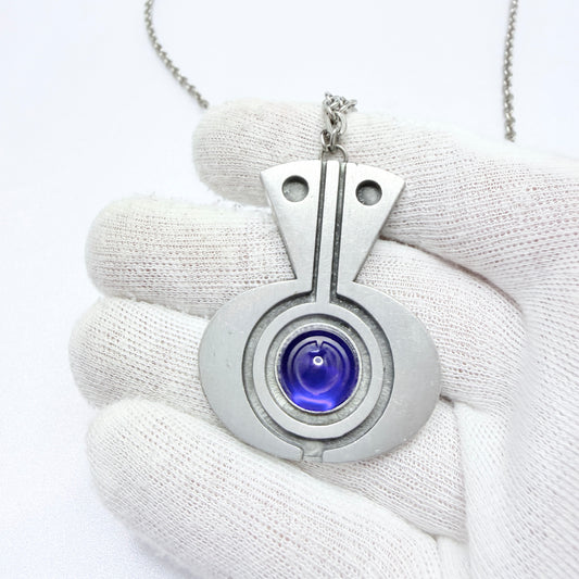 TYR, Sweden ca 1970. Vintage Modernist Pewter Glass Pendant Necklace