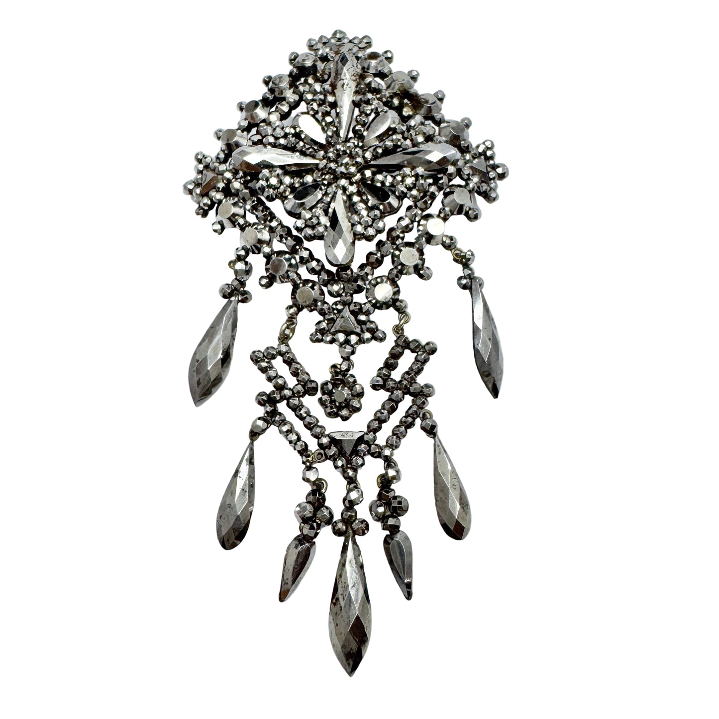 Large Antique Victorian Cut Steel Brooch (Pendant)