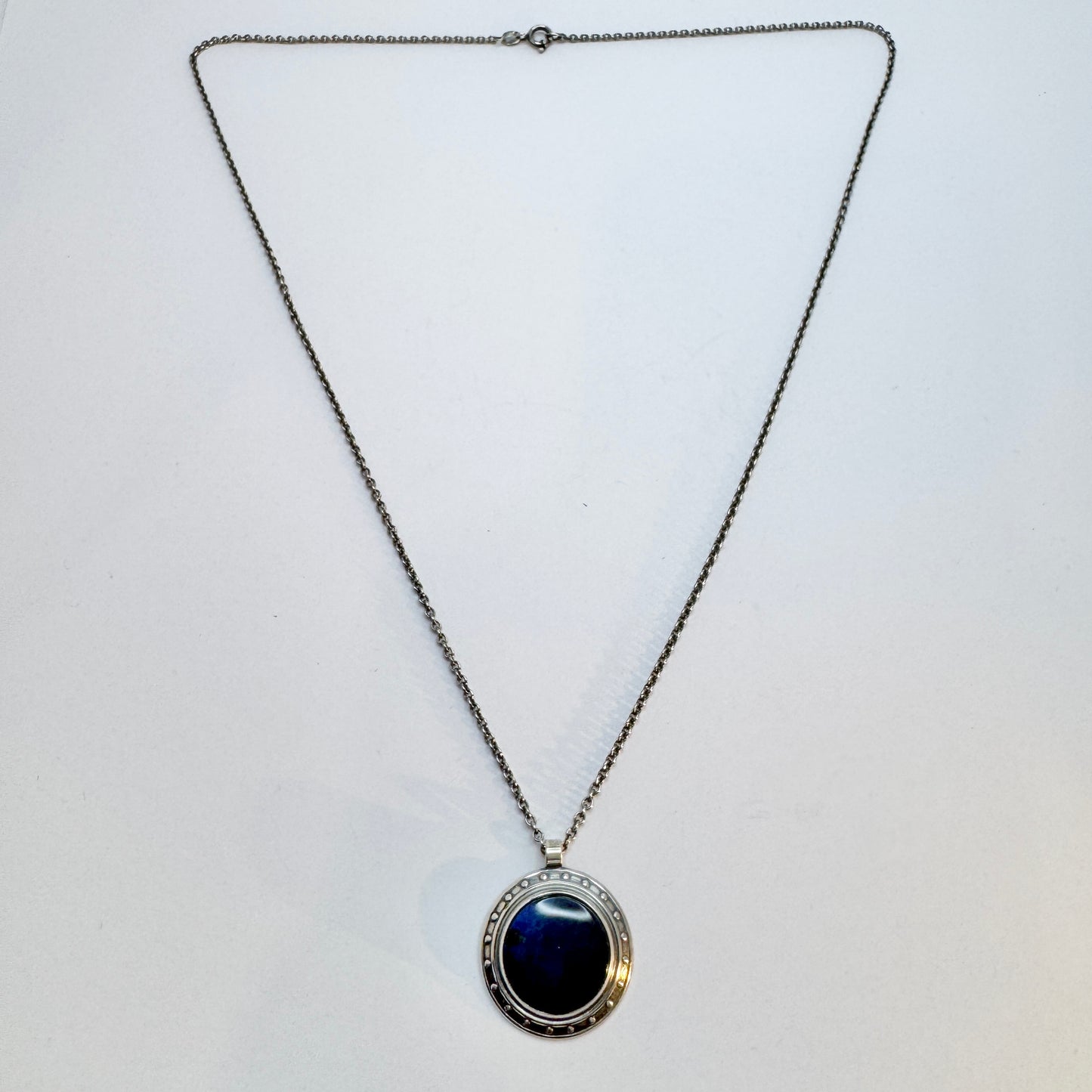 Kalevala Koru, Finland Vintage Sterling Silver Spectrolite Pendant Necklace.