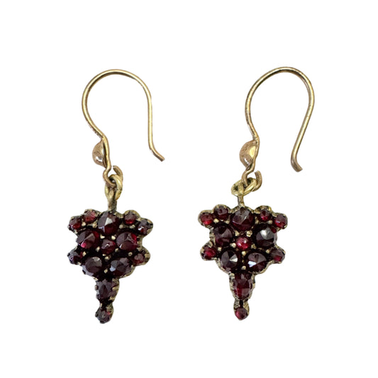 Antique ca year 1900. Bohemian Garnet Gilt Metal Earrings.