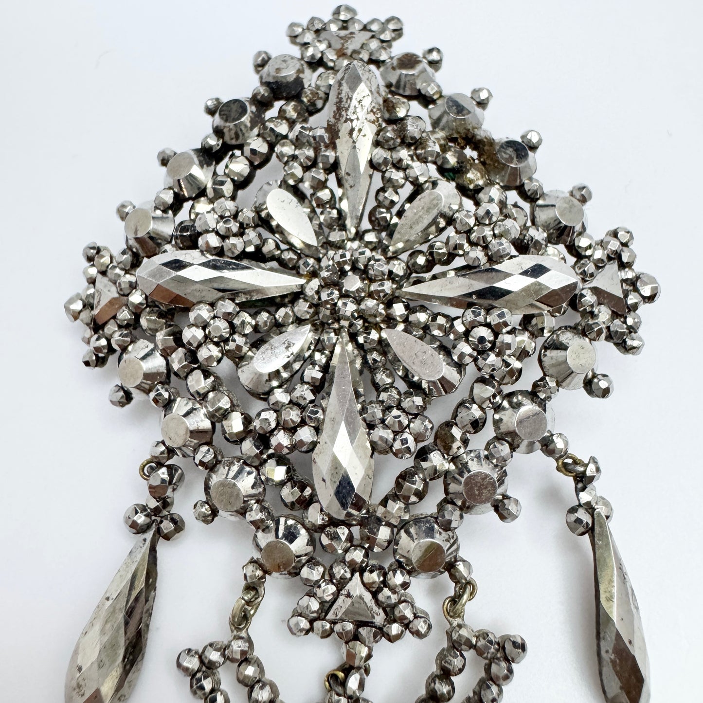 Large Antique Victorian Cut Steel Brooch (Pendant)