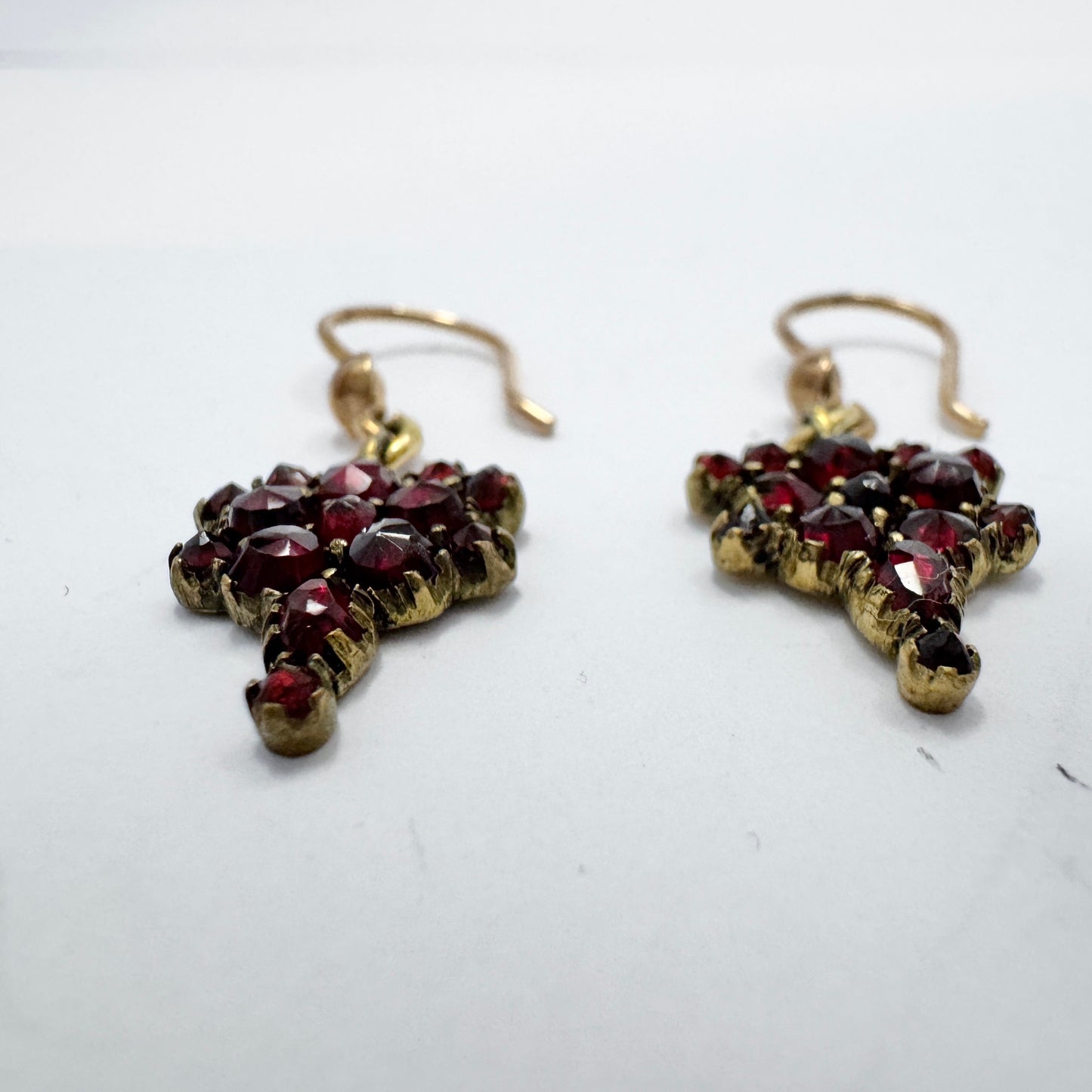 Antique ca year 1900. Bohemian Garnet Gilt Metal Earrings.