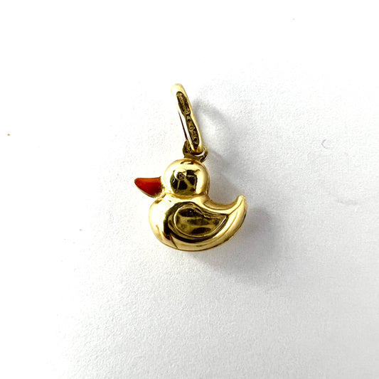 Uno A Erre, Italy. Vintage 18k Gold Enamel Duck Charm