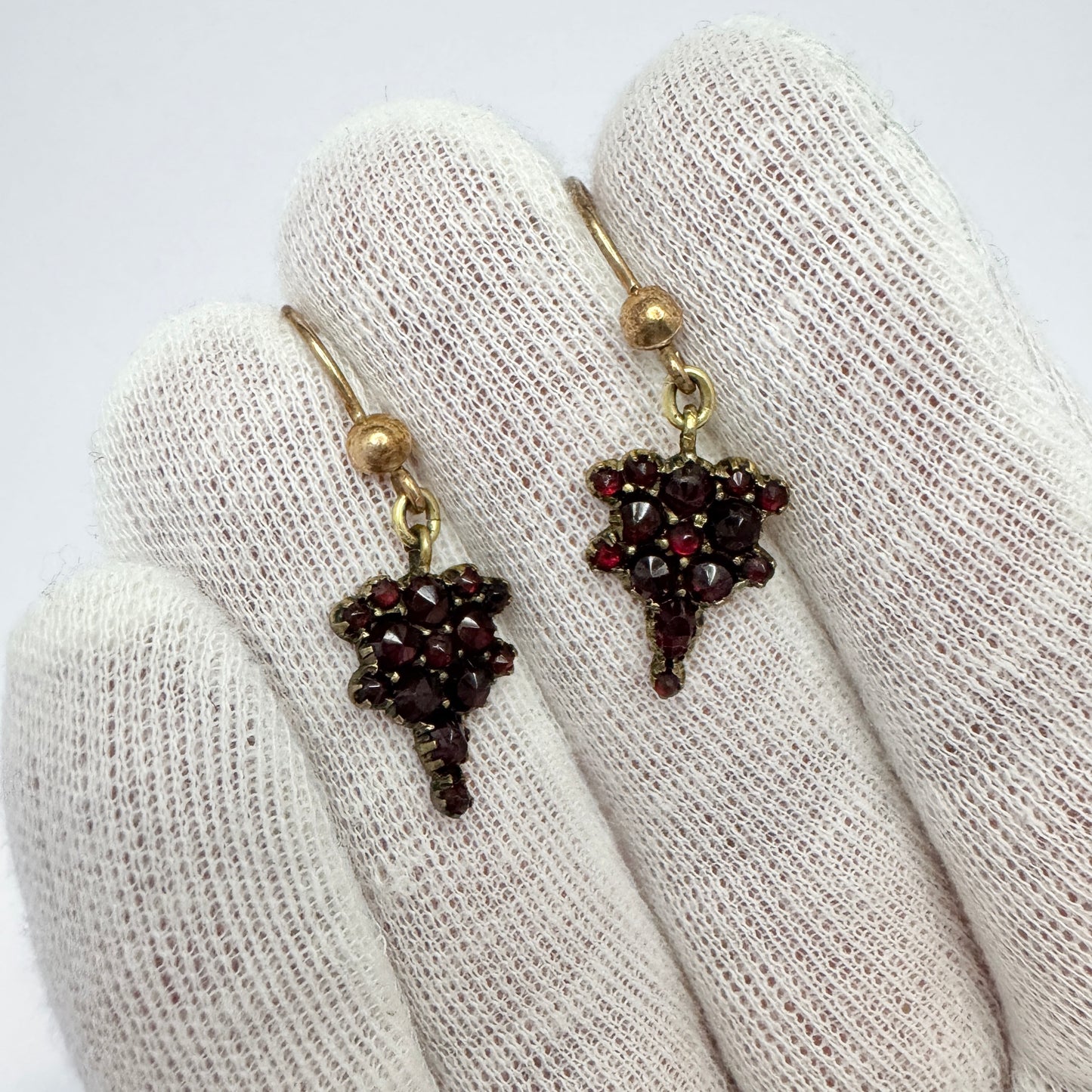 Antique ca year 1900. Bohemian Garnet Gilt Metal Earrings.