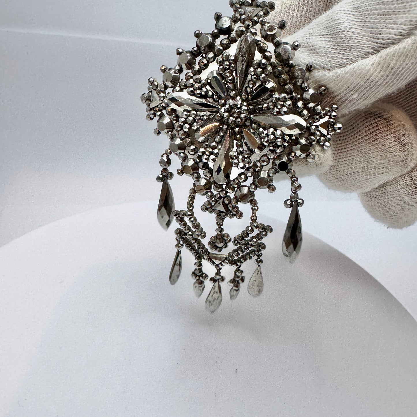 Large Antique Victorian Cut Steel Brooch (Pendant)