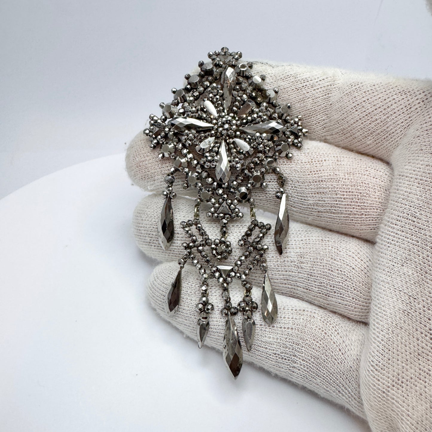 Large Antique Victorian Cut Steel Brooch (Pendant)