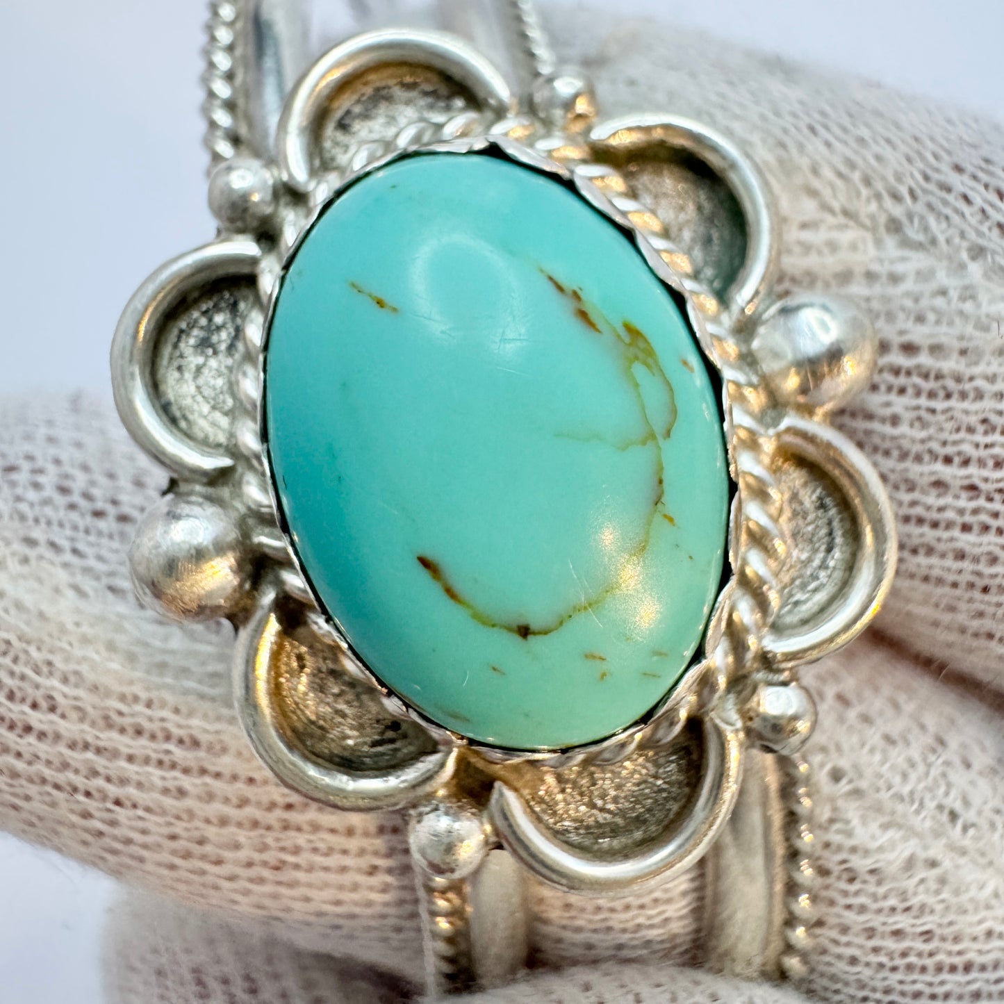 Signed Dooline. Vintge Native American Sterling Silver Turquoise Cuff Bracelet.