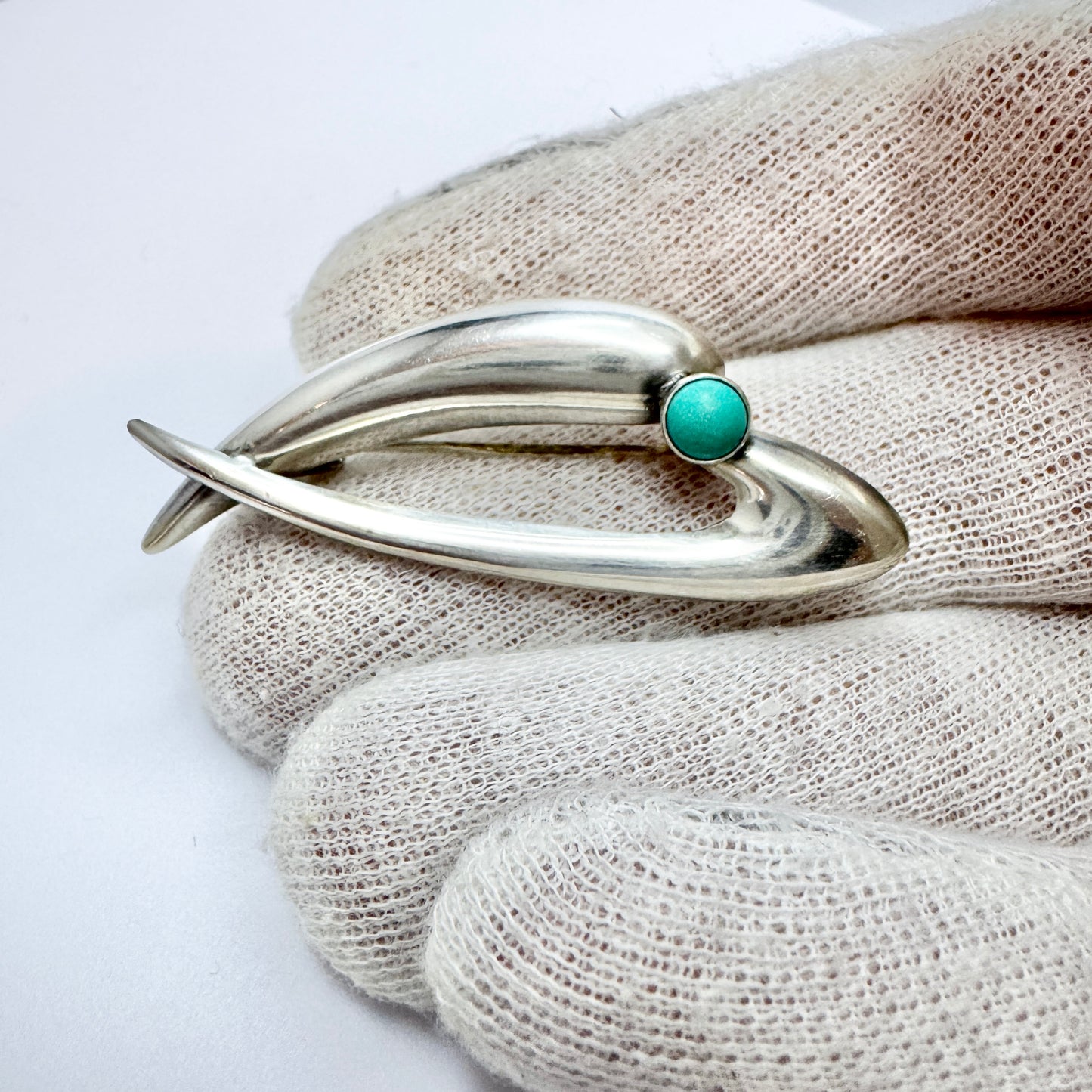 Salovaara, Finland 1960s. Solid Silver Turquoise Brooch.