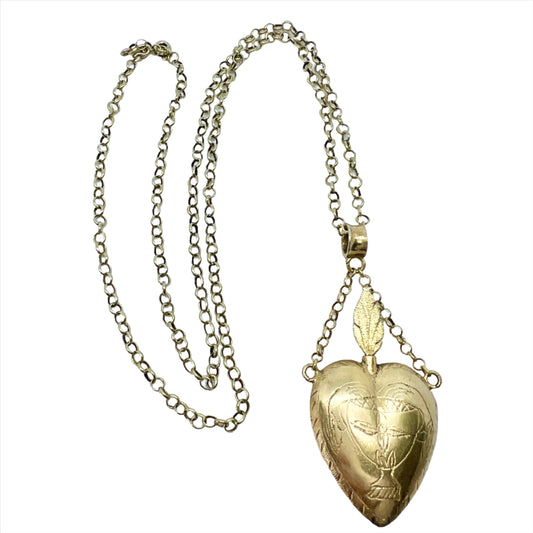 A Ahnstom, Sweden 1840s. Antique Solid Silver Sacred Flaming Heart Pendant Necklace.