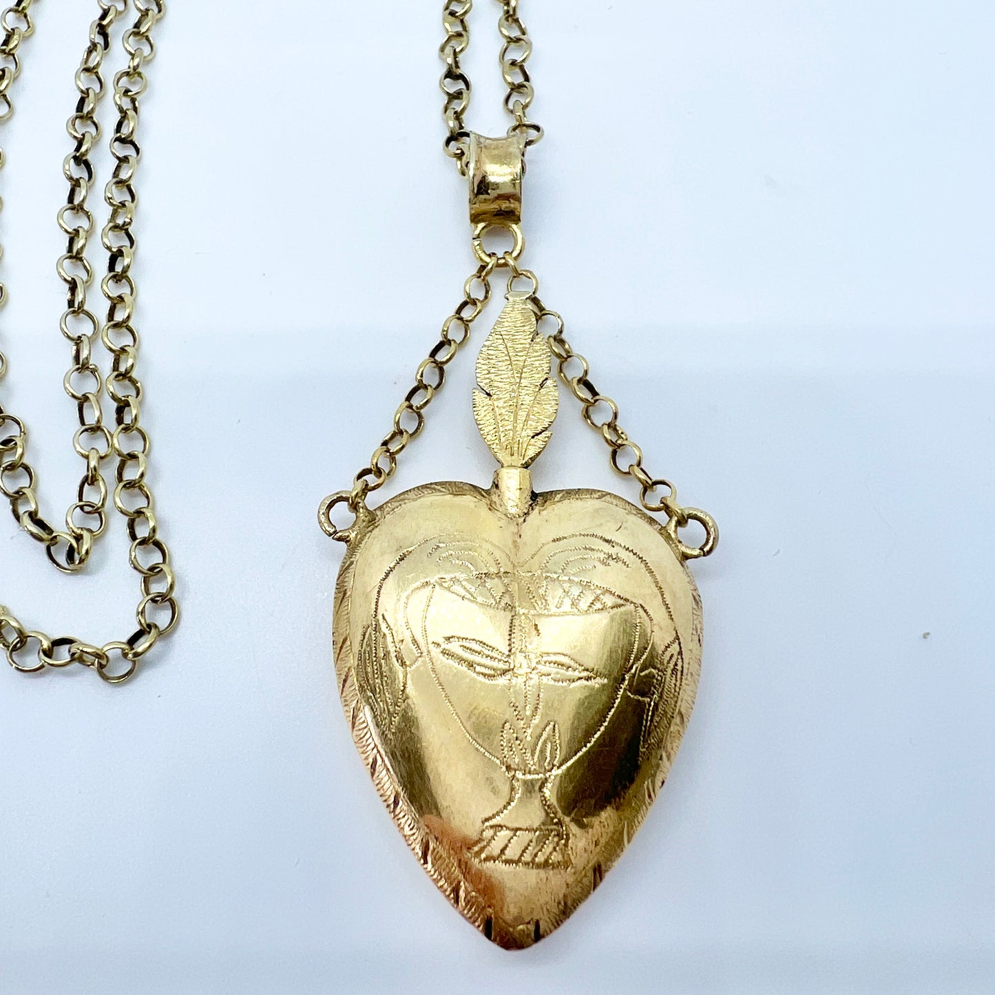 A Ahnstom, Sweden 1840s. Antique Solid Silver Sacred Flaming Heart Pendant Necklace.