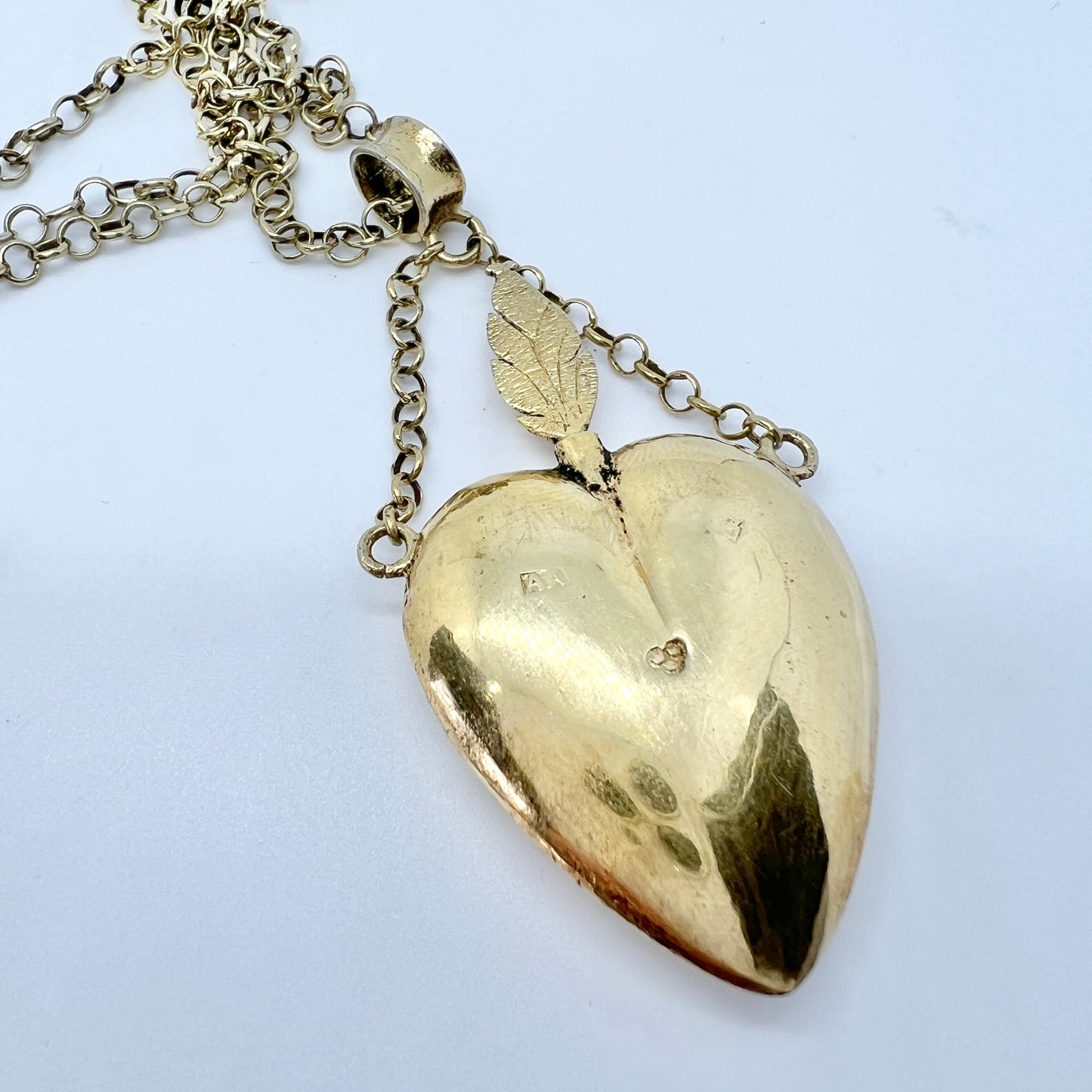 A Ahnstom, Sweden 1840s. Antique Solid Silver Sacred Flaming Heart Pendant Necklace.