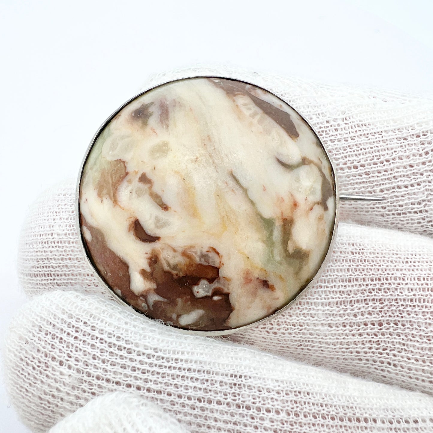Sweden year 1855-78 Antique Solid Silver Marble Brooch.