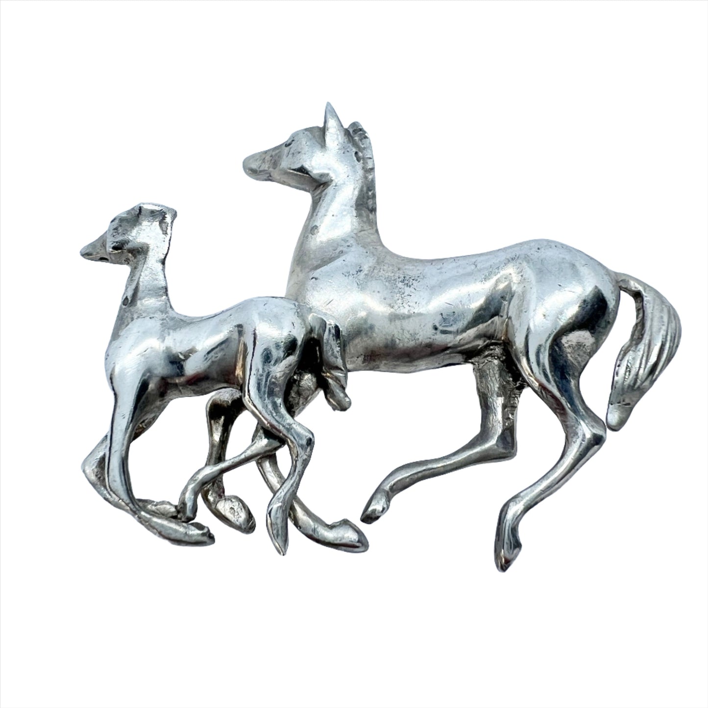 Hugo Ahlin, Sweden year 1950 Vintage Horses Sterling Silver Brooch.