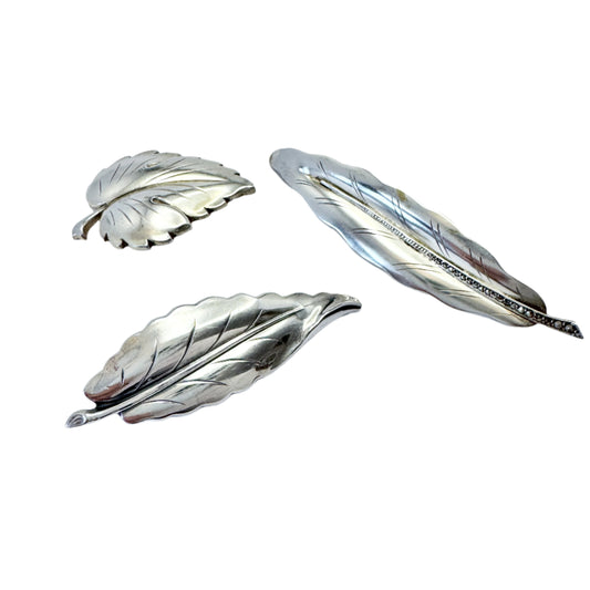 Teka Theodor Klotz, Germany 1940-50s. Three Solid Silver Leaf Brooches.