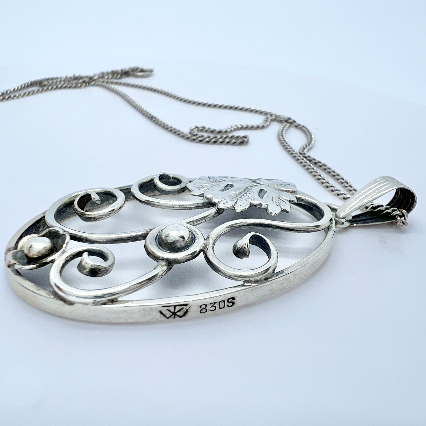 Denmark 1940-50s. Vintage Solid Silver Pendant + Chain.