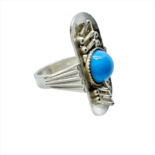 Sweden Vintage 1950s. Mid-Century Modern Solid Silver Turquoise Ring.