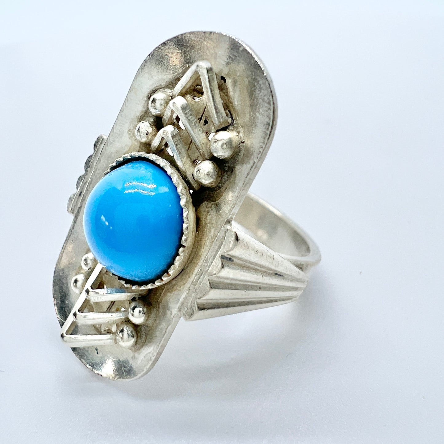 Sweden Vintage 1950s. Mid-Century Modern Solid Silver Turquoise Ring.
