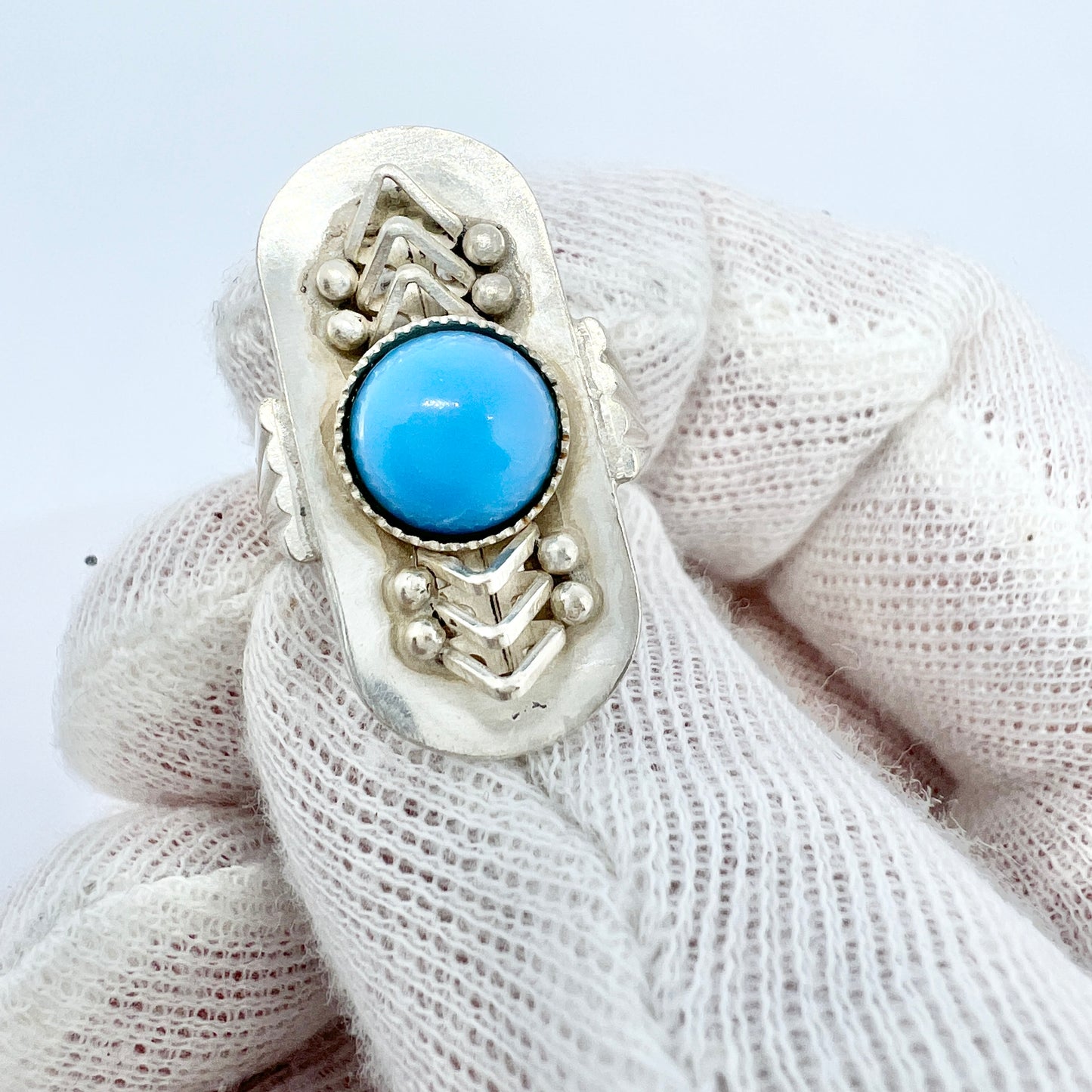 Sweden Vintage 1950s. Mid-Century Modern Solid Silver Turquoise Ring.