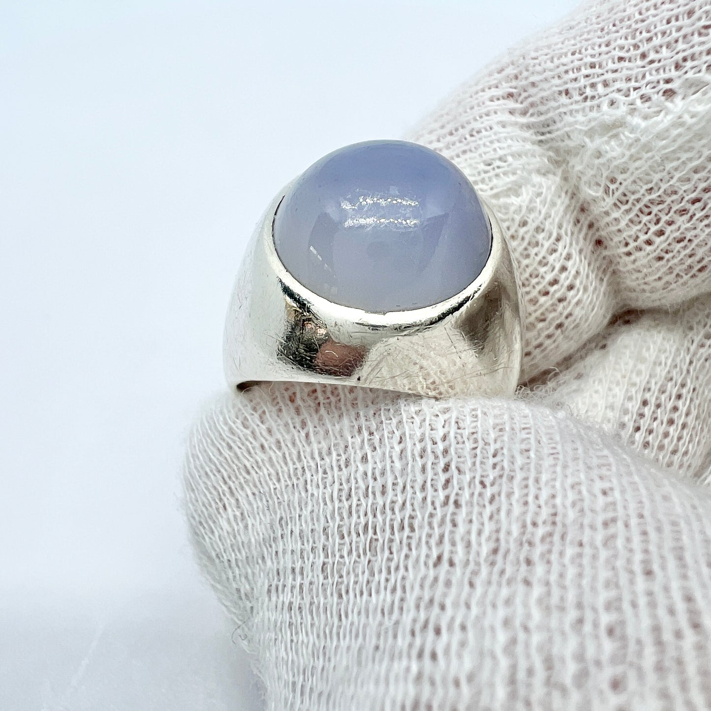 Elsbri, Sweden 1954 Vintage Sterling  Silver Chalcedony Pinky Ring.