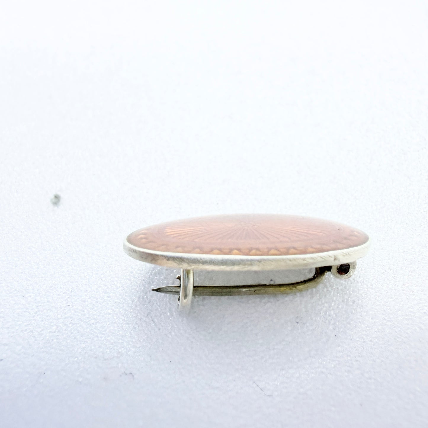 Gunnar Fjeld, Norway. Vintage Sterling Silver Amber Orange Enamel Brooch.