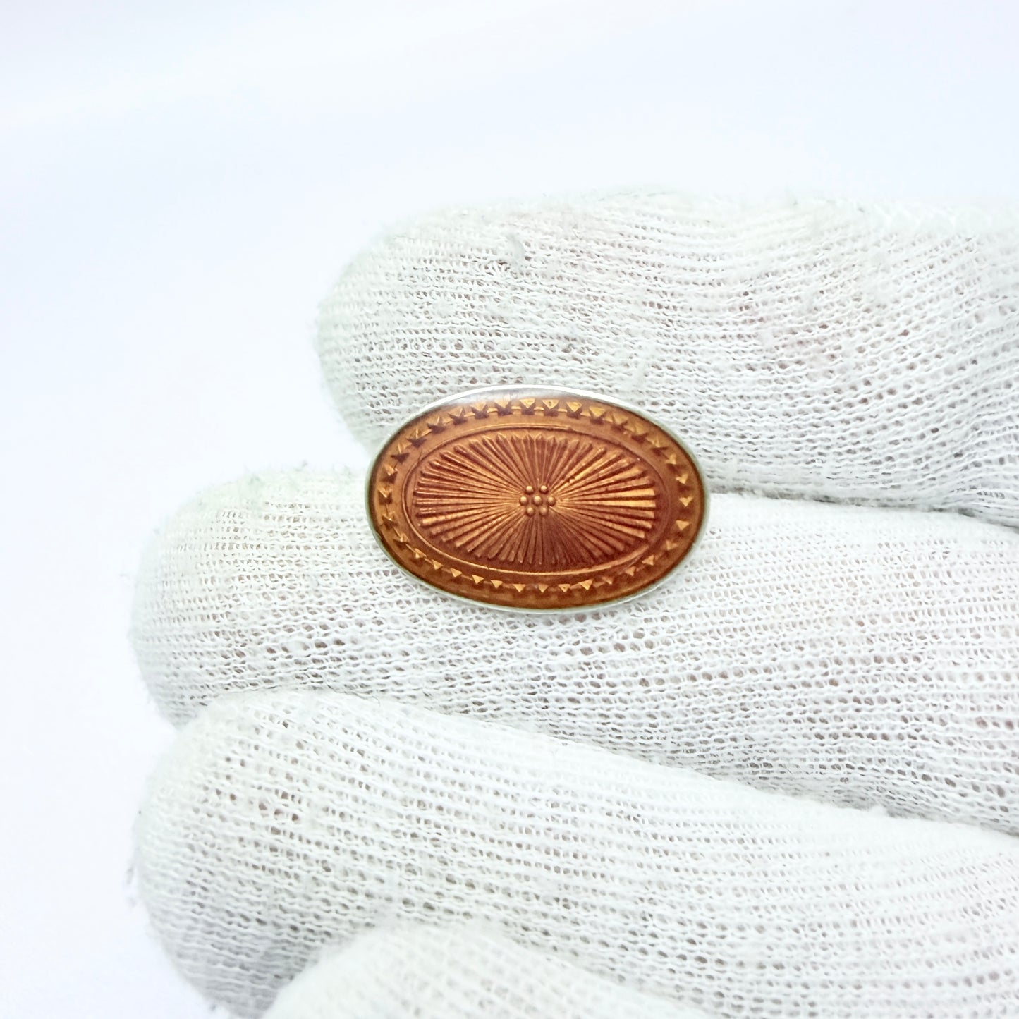 Gunnar Fjeld, Norway. Vintage Sterling Silver Amber Orange Enamel Brooch.