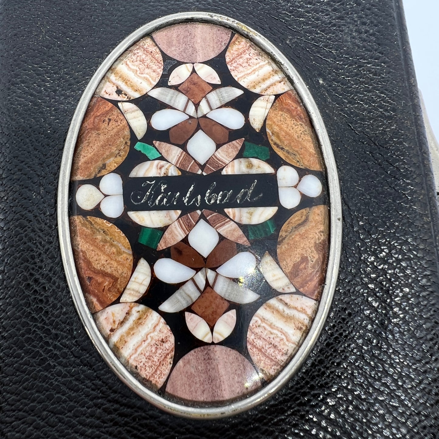 Karlovy Vary / Karlsbad, Czech Republic. Antique c 1910s Souvenir Pietre Dura Mosaic Leather Card Case.