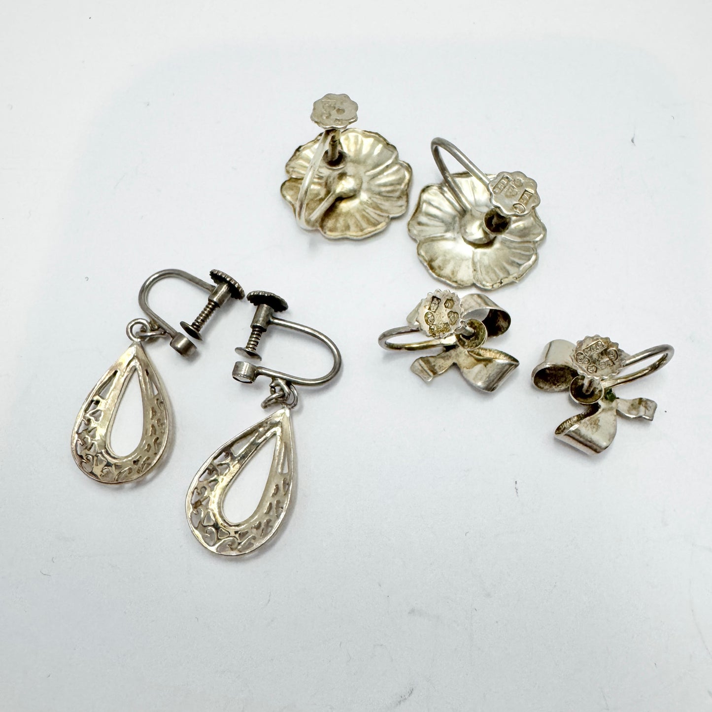 Sweden 1940s. Three Pair of Vintage Solid Silver Screw-Back Earrings.