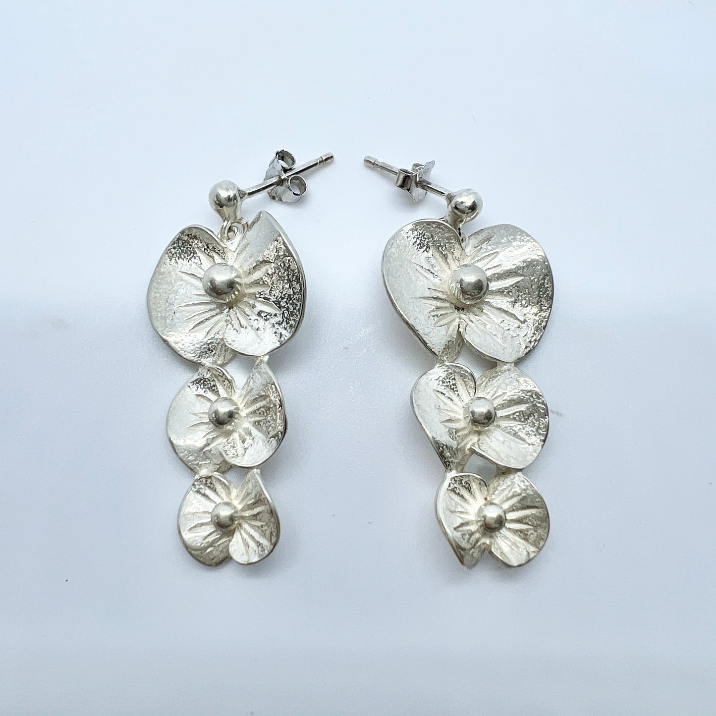 Theresia Hvorslev for MEMA, Sweden 1976. Vintage Sterling Silver Earrings. Design: Apple Blossom. Signed