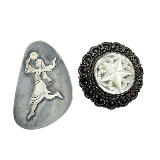 Israel / Jerusalem. Two Vintage Sterling Silver Brooch Pendants.