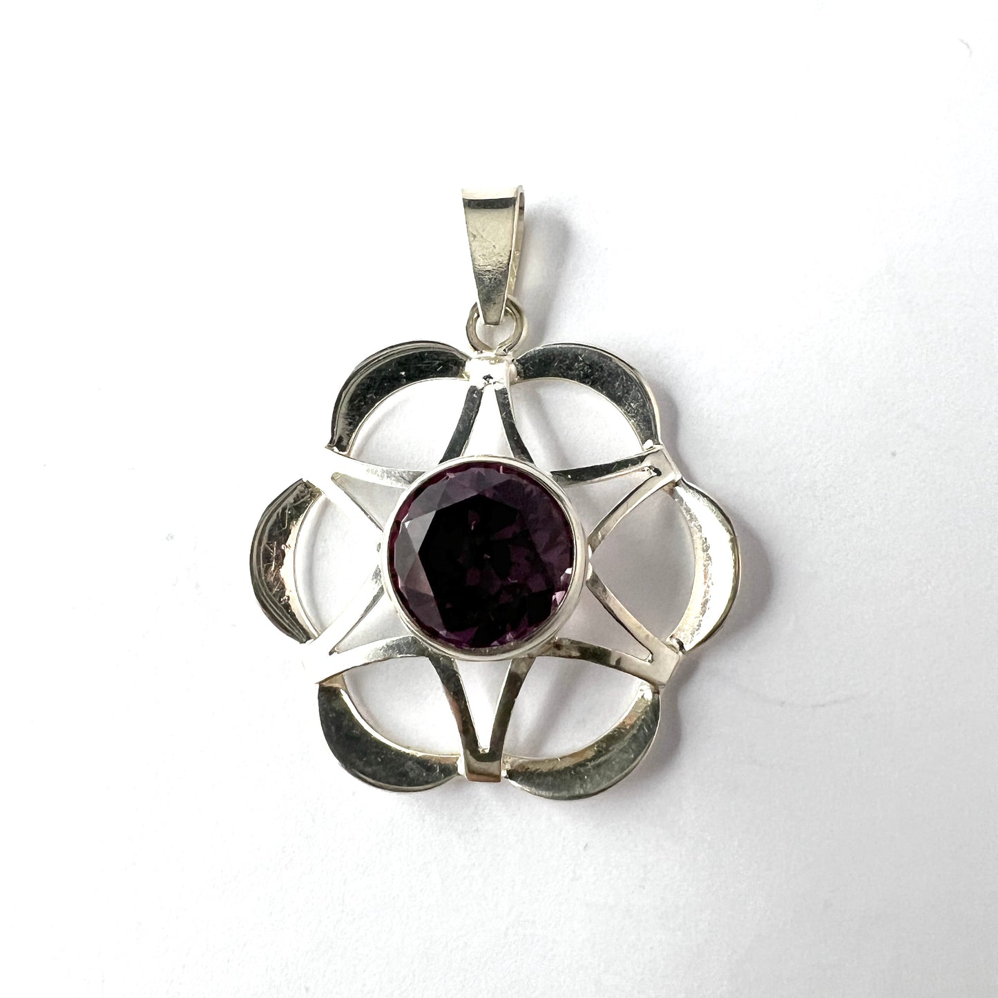 Salovaara, Finland c 1970s. Solid Silver Amethyst Pendant.