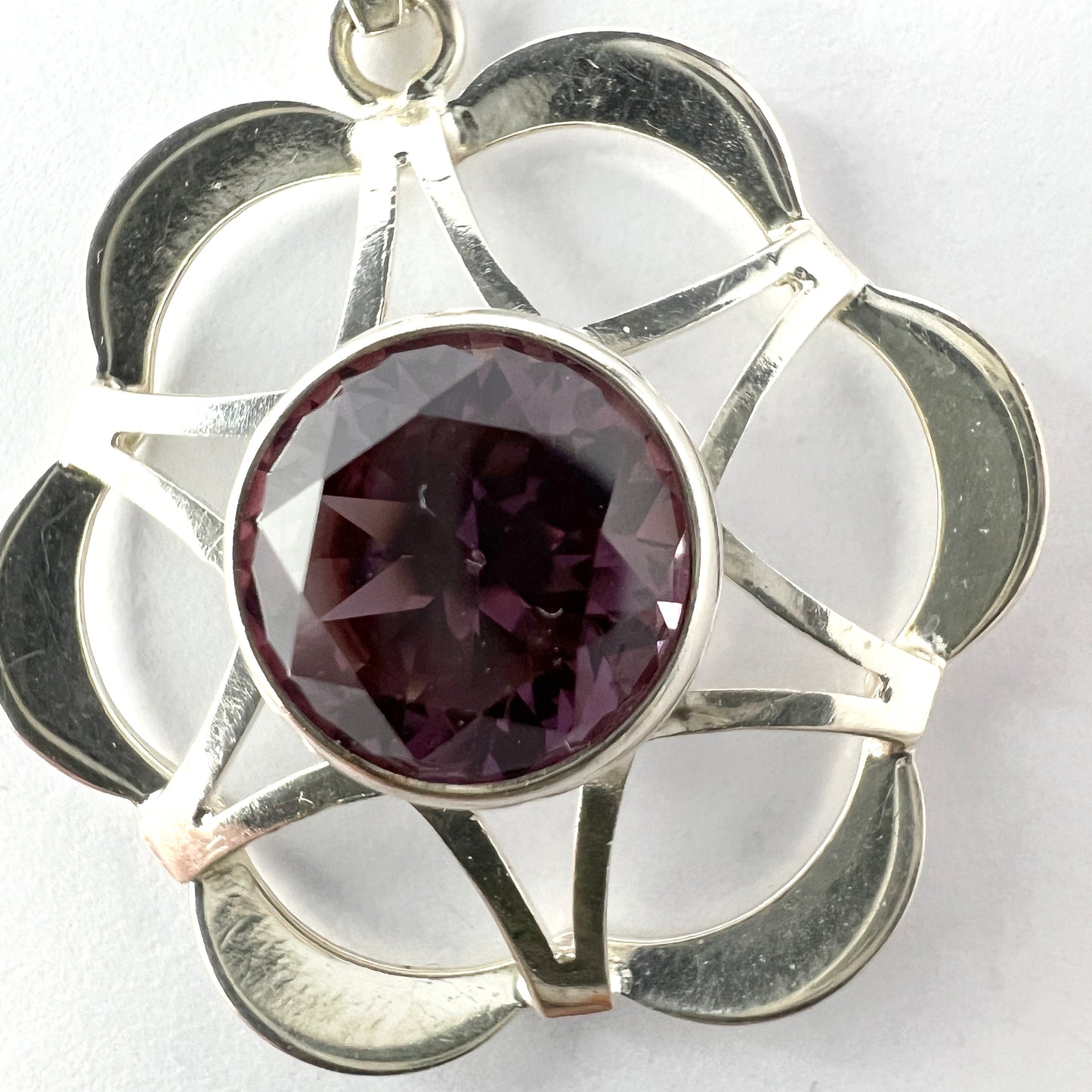 Salovaara, Finland c 1970s. Solid Silver Amethyst Pendant.