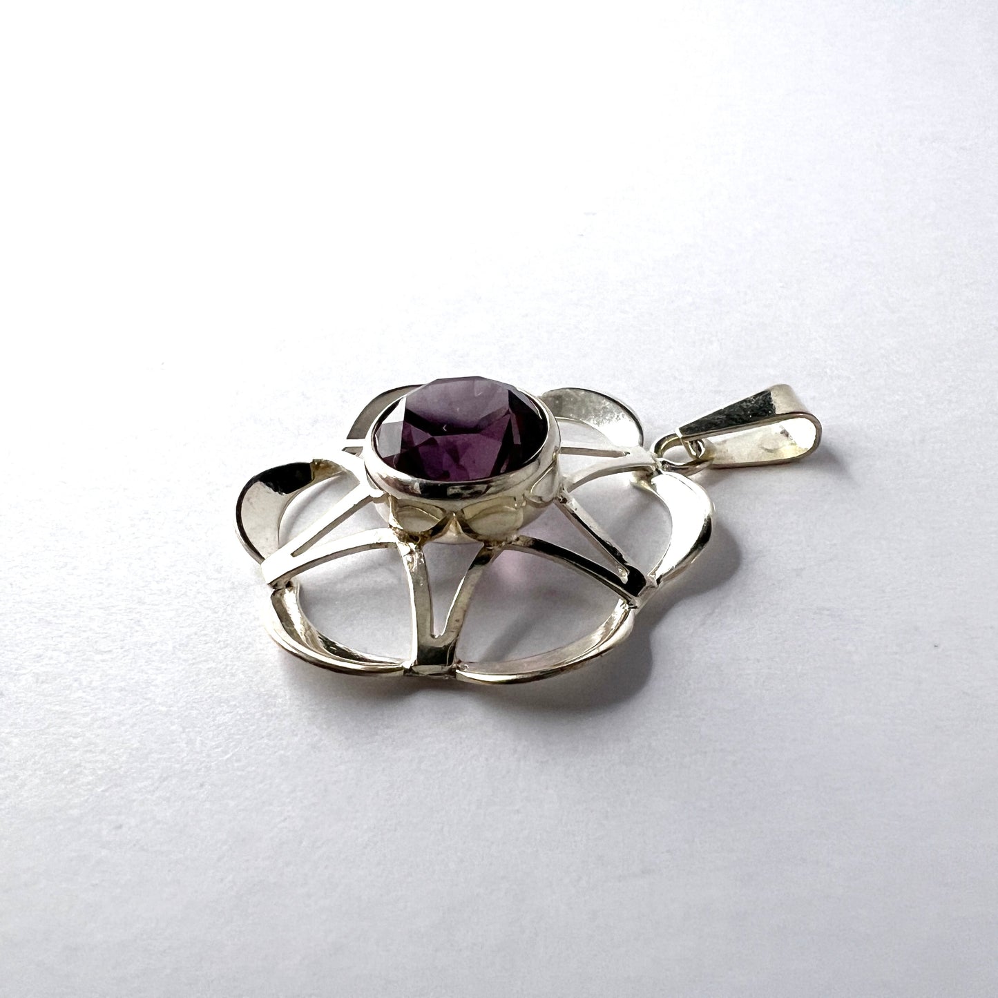 Salovaara, Finland c 1970s. Solid Silver Amethyst Pendant.