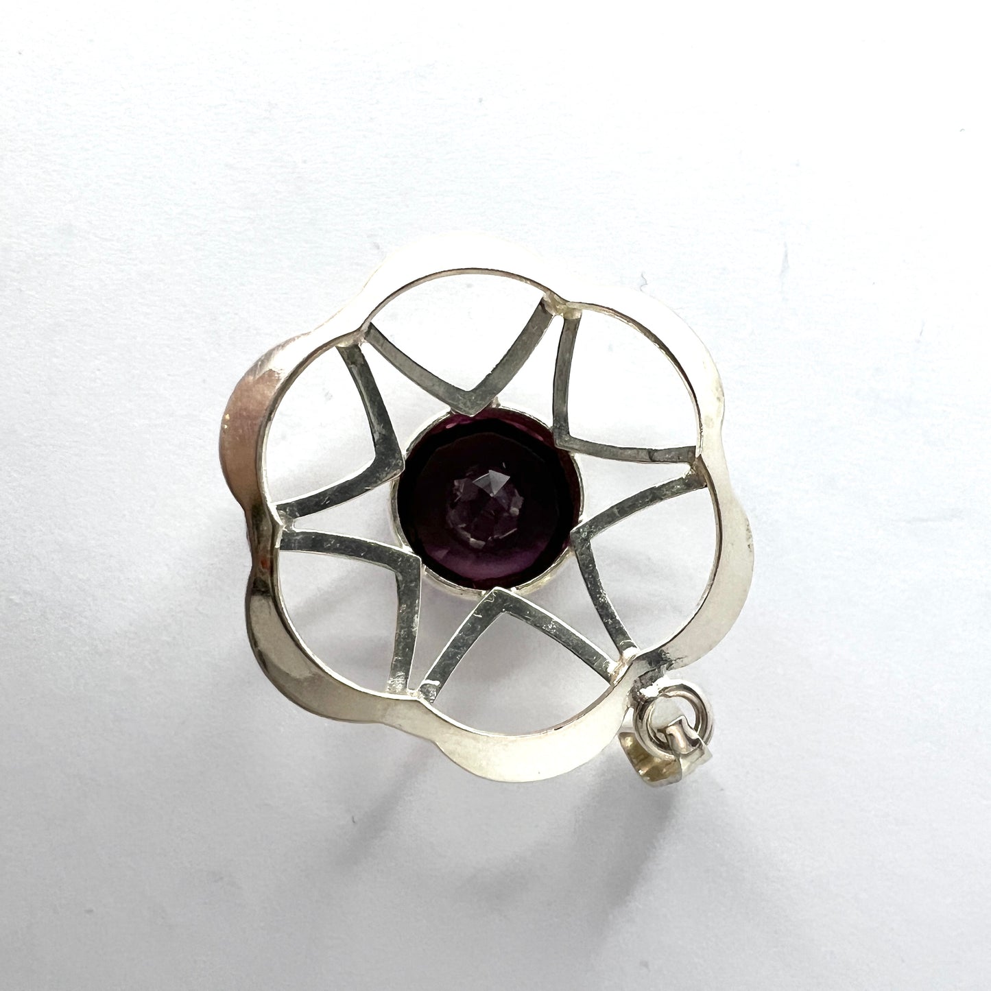 Salovaara, Finland c 1970s. Solid Silver Amethyst Pendant.