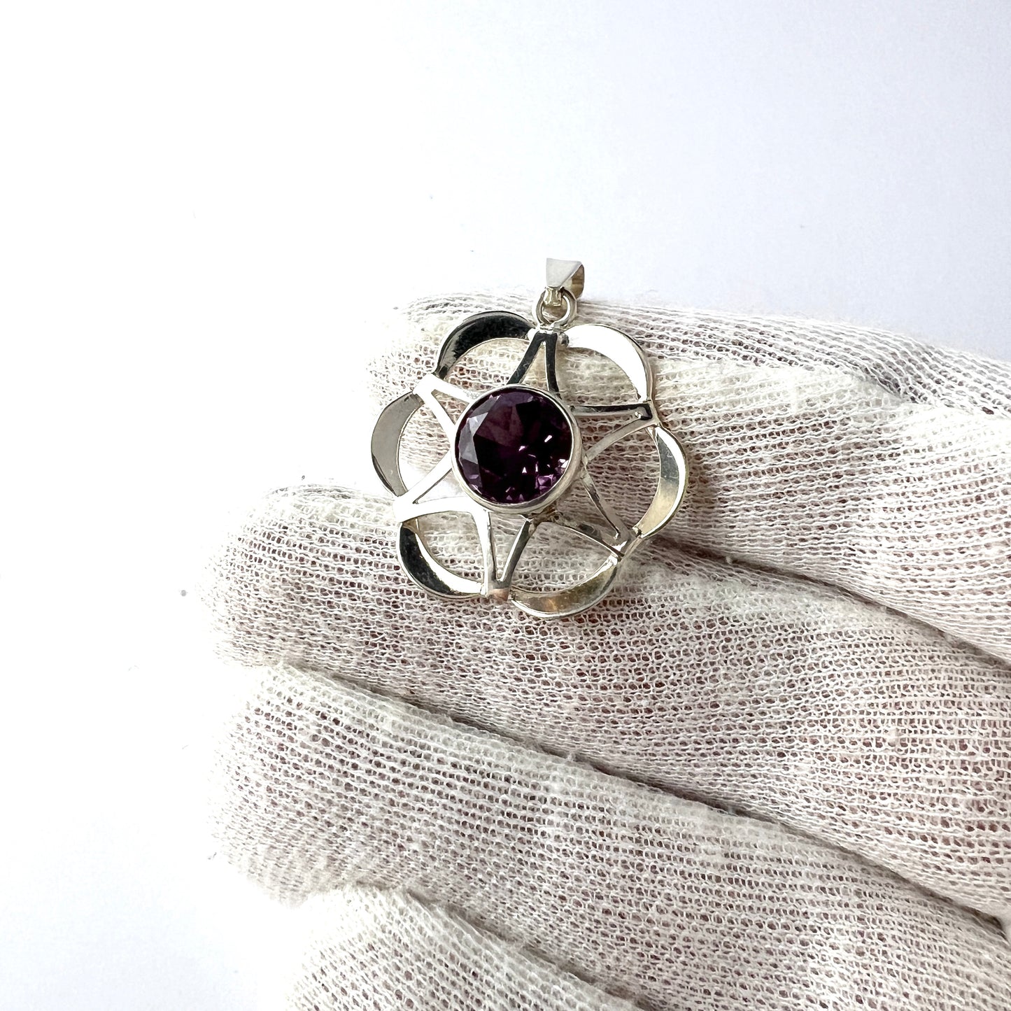 Salovaara, Finland c 1970s. Solid Silver Amethyst Pendant.