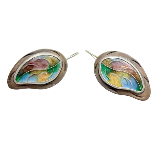 Signed Vintage Copper Enamel Earrings.