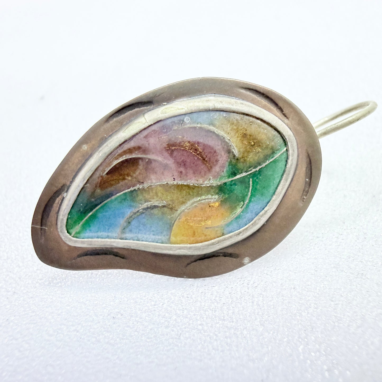 Signed Vintage Copper Enamel Earrings.