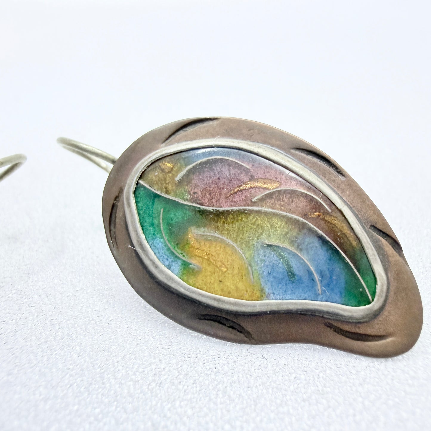 Signed Vintage Copper Enamel Earrings.