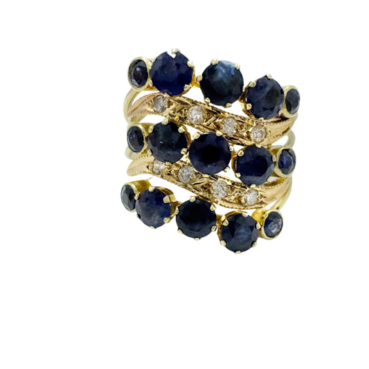 Vintage 14k Gold Blue and White Sapphire Ring.