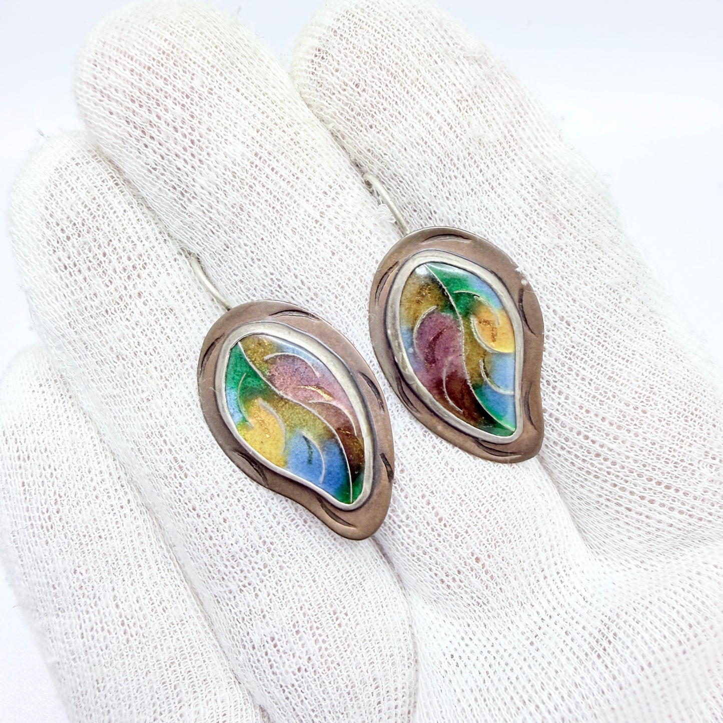 Signed Vintage Copper Enamel Earrings.