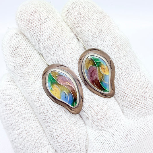 Signed Vintage Copper Enamel Earrings.