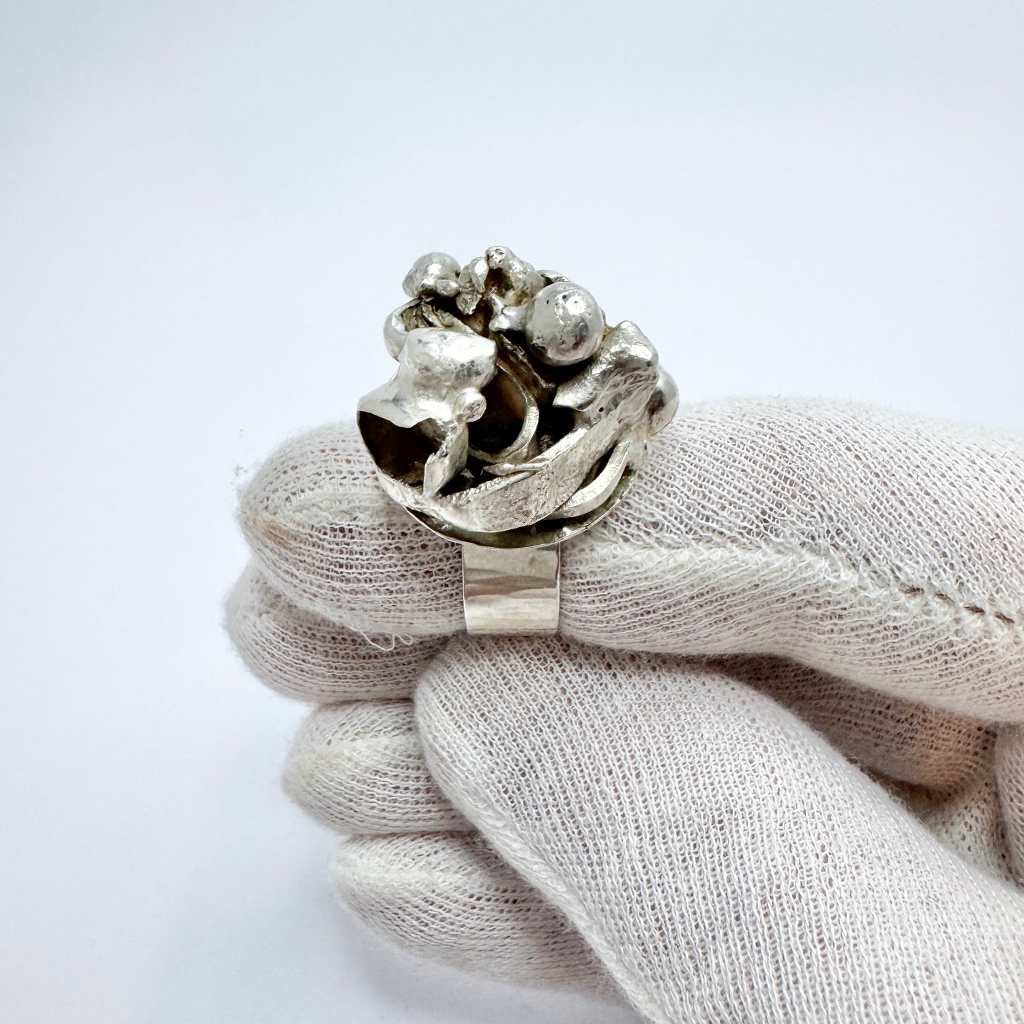 Nehl Faith-Ell, Sweden. Chunky Vintage Brutalist Sterling Silver Ring.